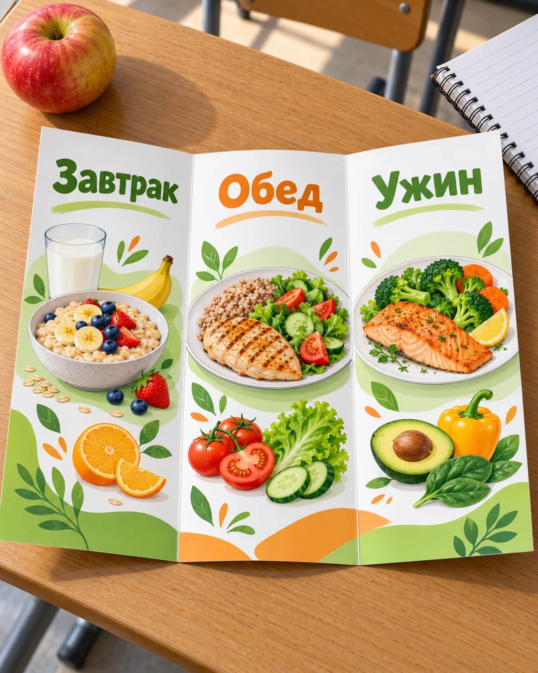 Школьный буклет «Здоровое питание»: завтрак, обед, ужин