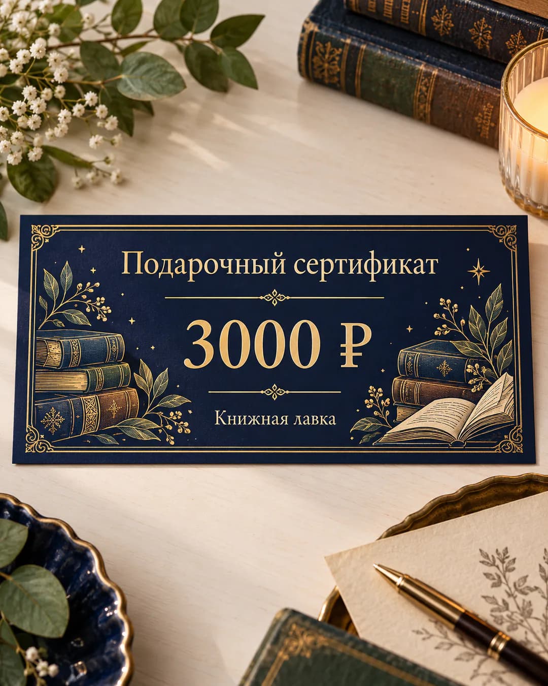 Сертификат «Книжная лавка» на 3000 ₽ в том же дизайне