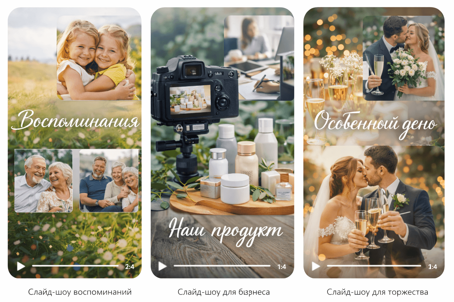 Примеры слайд-шоу из фотографий — воспоминания, бизнес и торжественное событие