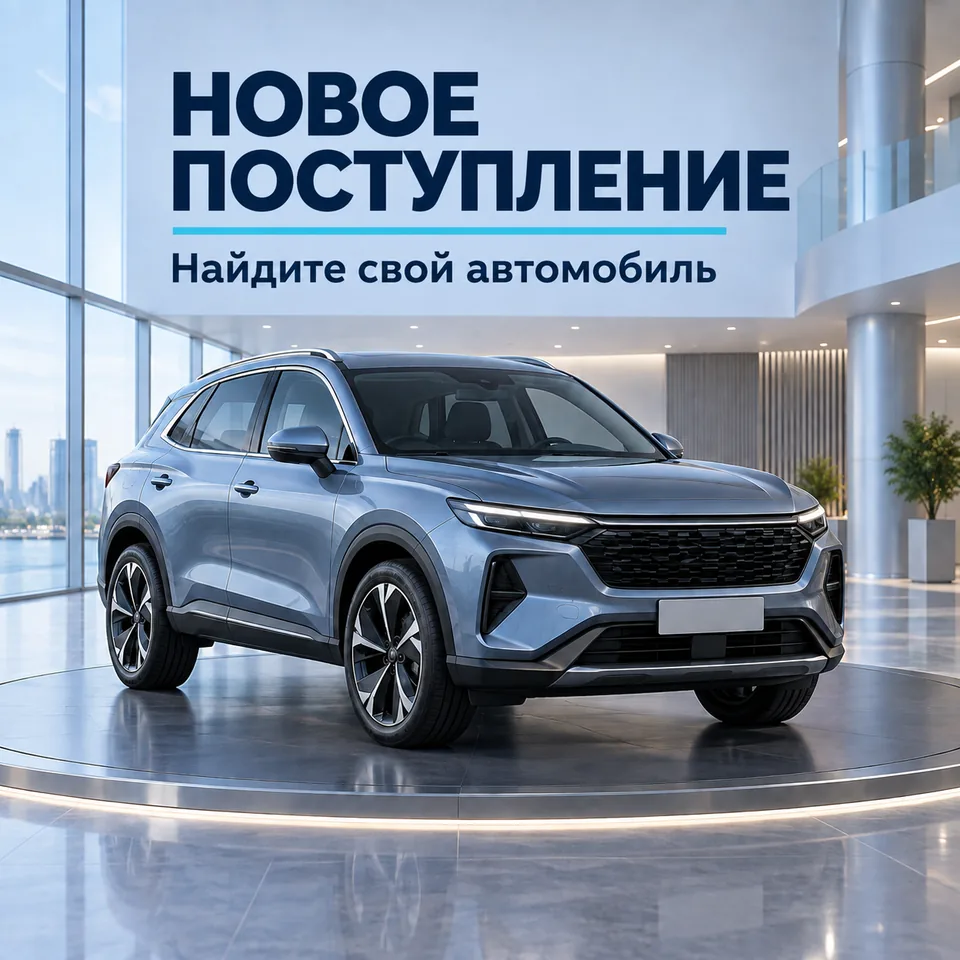 Пост автосалона «Новое поступление»: кроссовер на поворотном круге в светлом шоуруме