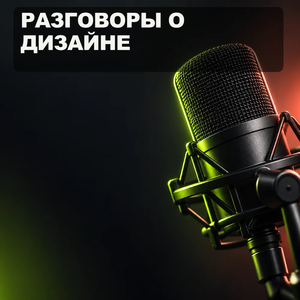 Обложка подкаста «Разговоры о дизайне»: студийный микрофон на графите