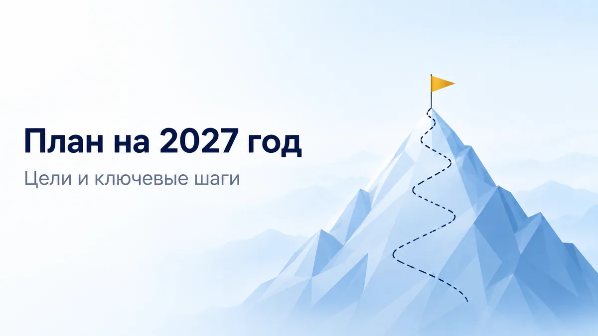 Стало: светлый корпоративный слайд с объёмной синей горой и золотым флажком
