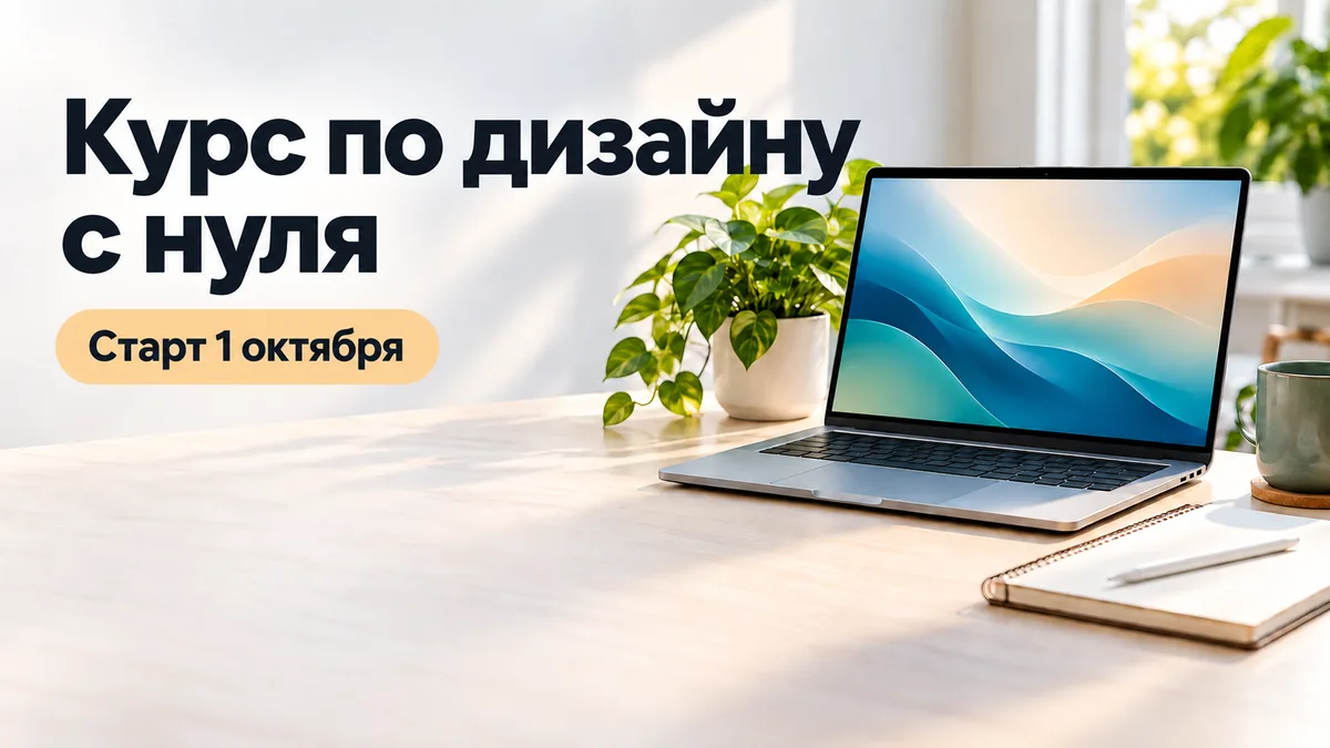 Ноутбук с цветной абстрактной графикой, блокнот, стилус и растение на светлом столе